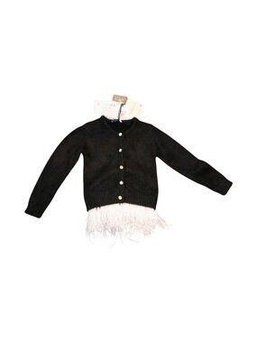 Monnalisa  NWT Girls Black Feather Hem Angora Cardigan Sweater Size 4